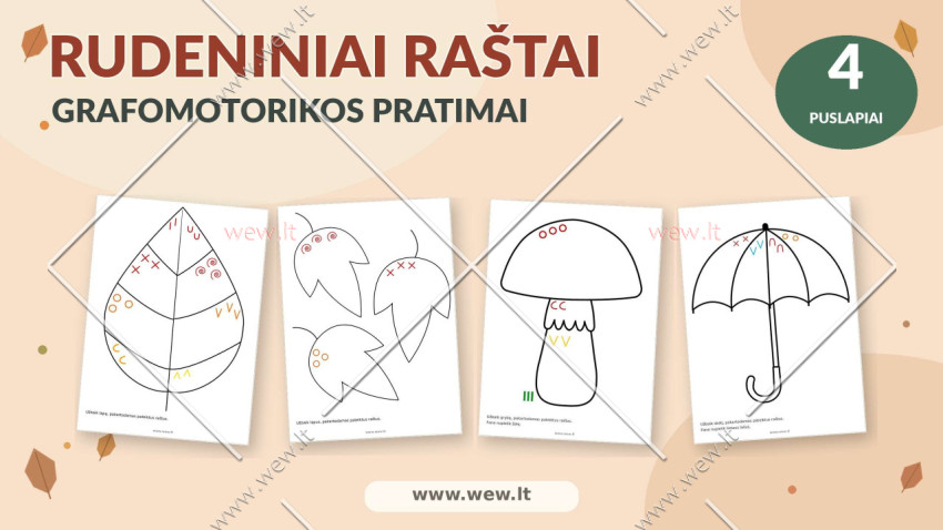 Rudeniniai grafomotorikos raštai vaikams – 4 lavinamieji užduočių lapai (PDF)