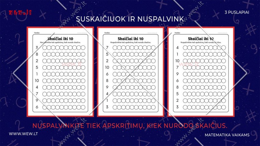 Užduotėlės: suskaičiuok ir nuspalvink