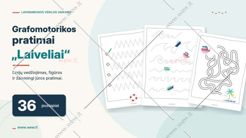 Grafomotorikos pratimai „Laiveliai“ – 36 lavinamieji PDF lapai vaikams