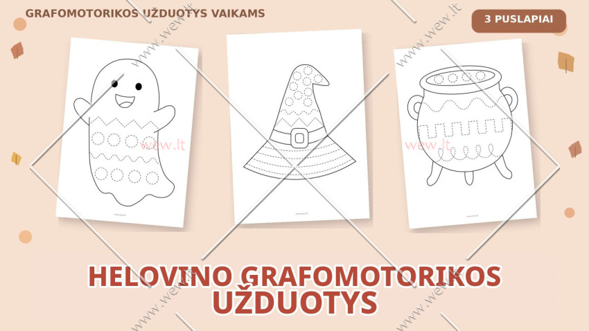 Helovino grafomotorikos pratimai vaikams – 3 lavinamieji užduočių lapai (PDF)