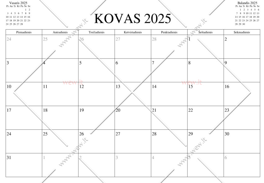 Kalendorius - 2025 Kovas