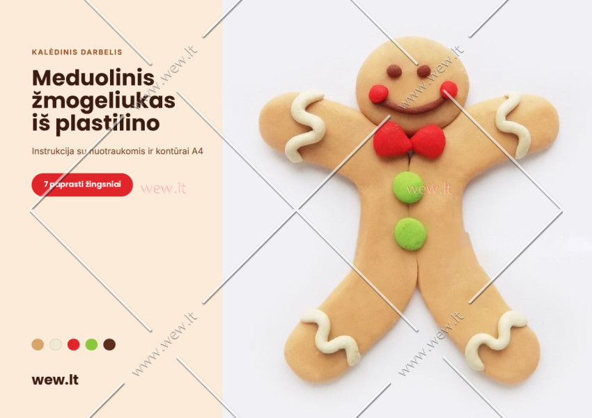 Meduolinis žmogeliukas iš plastilino – kalėdinis darbelis su kontūrais (PDF)