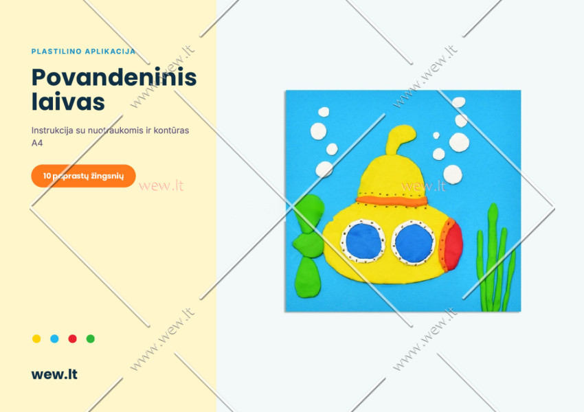 Povandeninis laivas – plastilino aplikacija vaikams (PDF su kontūru)