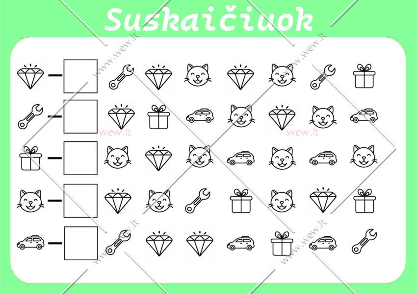 Matematikos užduotis - suskaičiuok simbolius