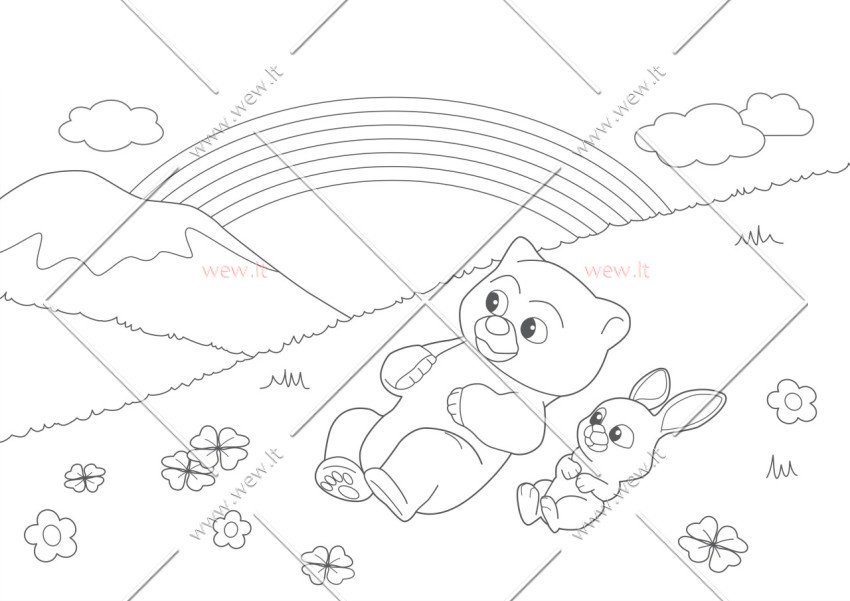 Meška ir kiškis pievoje