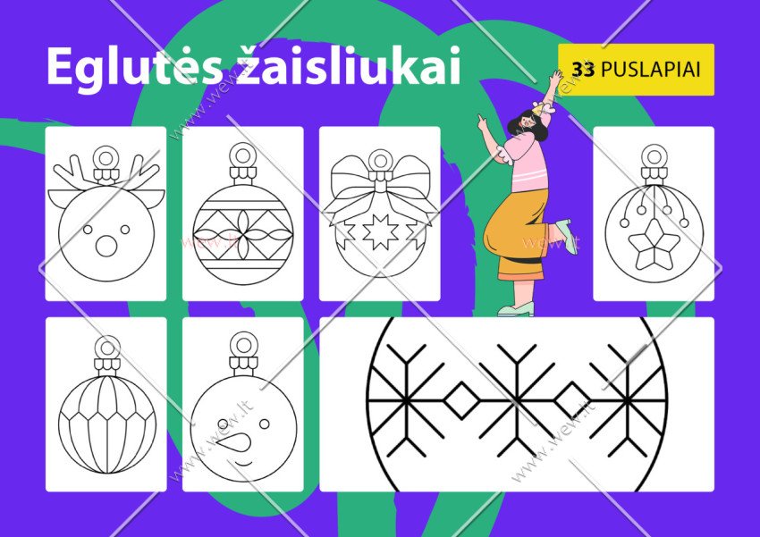 33 eglutės žaisliukai spalvinti