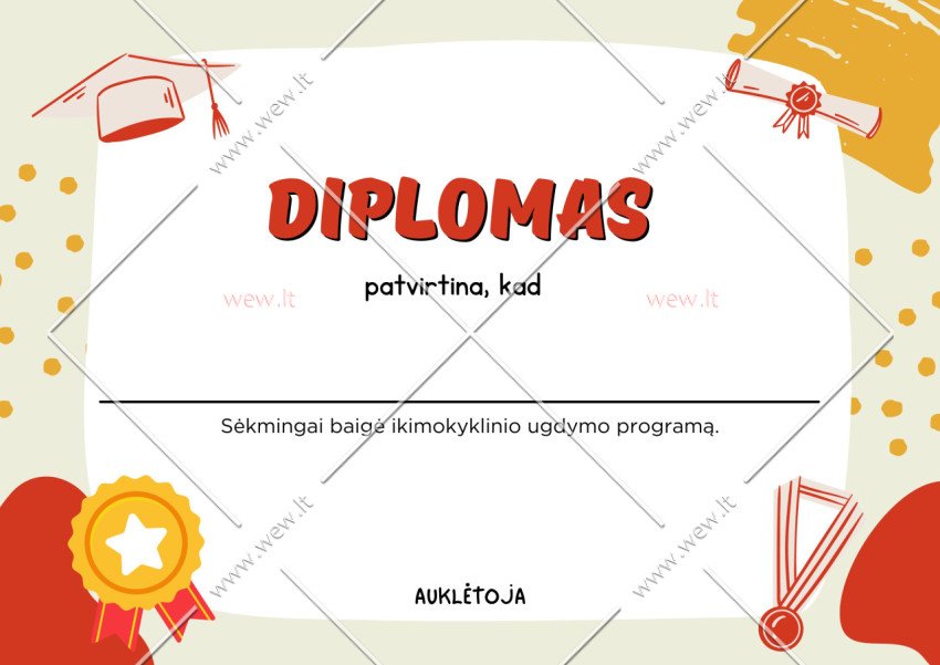 Diplomas sėkmingai baigus ikimokyklinio ugdymo programą #01