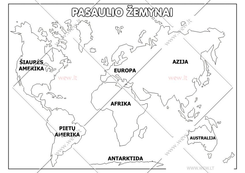 Pasaulio žemynai spalvinti