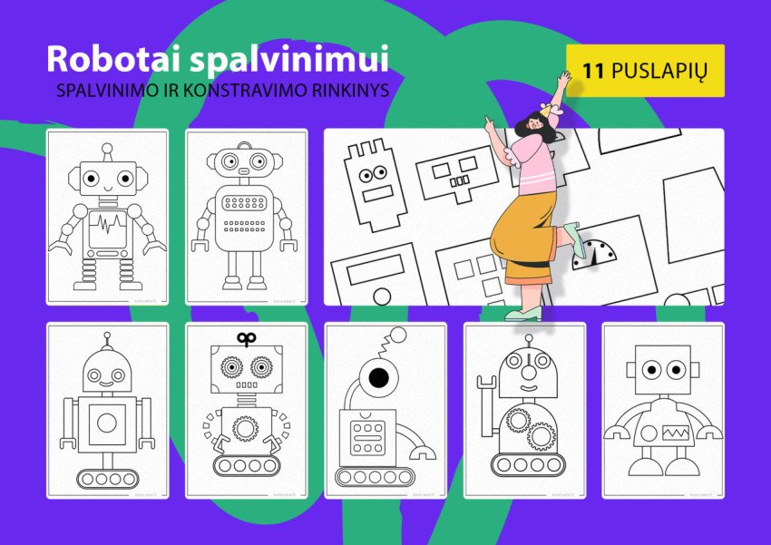 Robotai: spalvinimo ir konstravimo rinkinys