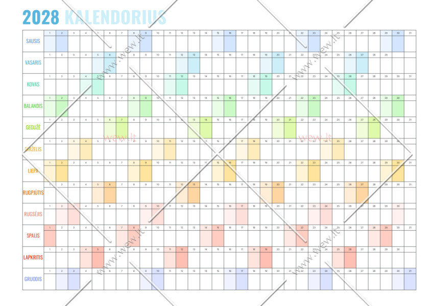 A3 formato 2028 metų Kalendorius - Planuoklis
