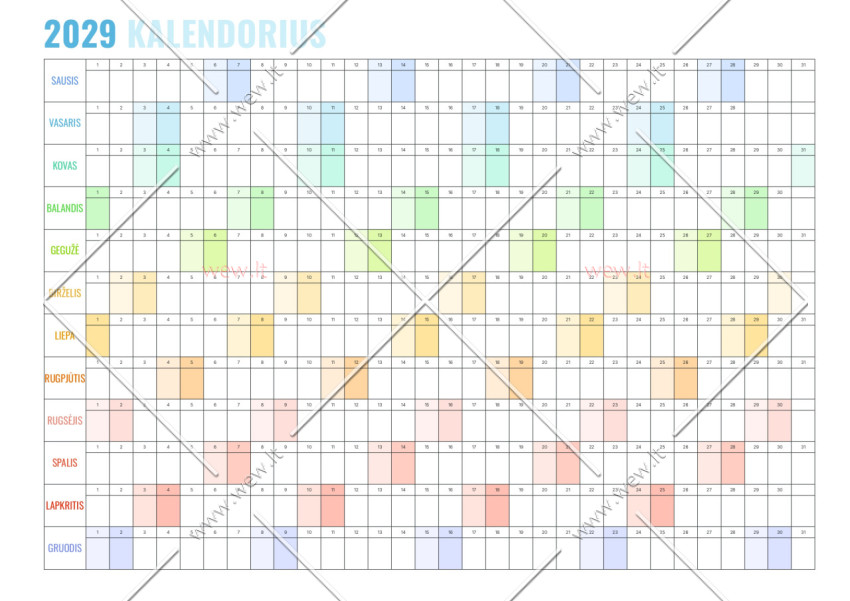 A3 formato 2029 metų Kalendorius - Planuoklis