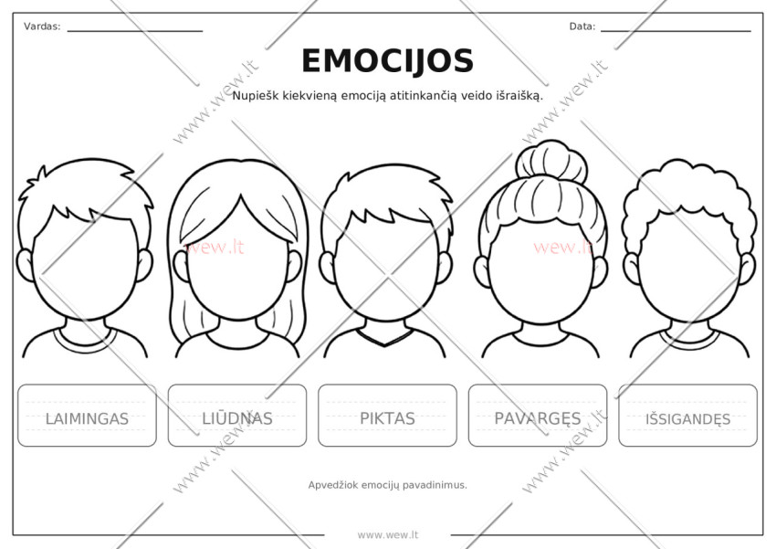 Emocijos vaikams – nupiešk veido išraiškas ir pažink jausmus (PDF)