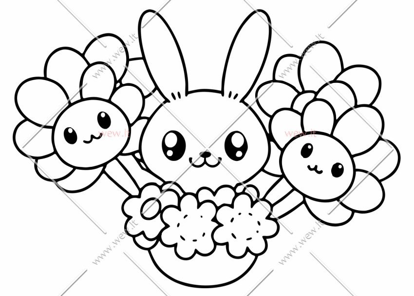 Kiškis su balionais tarp gėliu