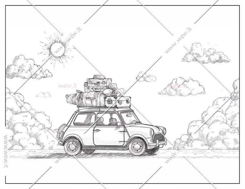 Kelionės nuotykiai automobiliu spalvinti