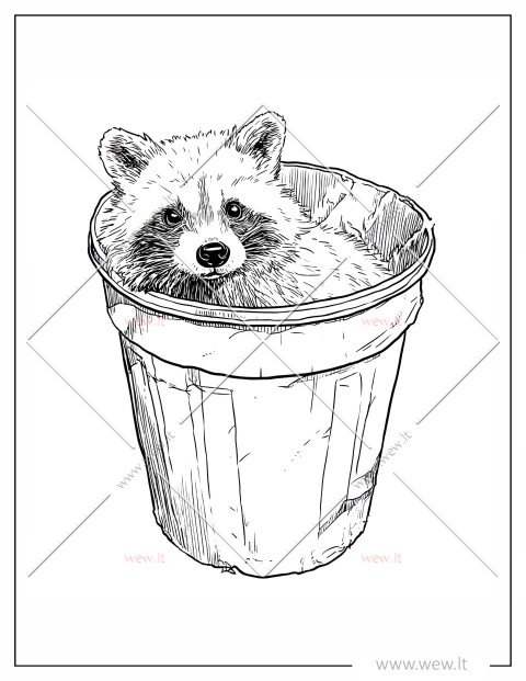 Meškėnas šiukšliadėžėje spalvinti