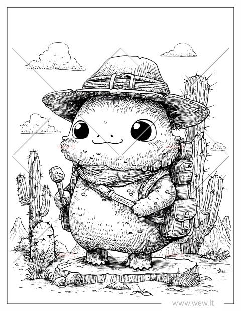 Mielas kawaii monstras keliauninkas