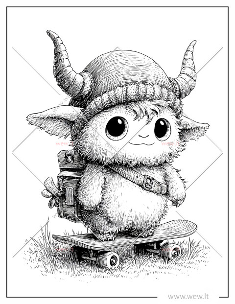 Kawaii monstras ant riedlentės