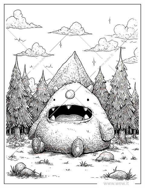 Kawaii monstras, miegantis ant nugaros plačiai išsižiojęs