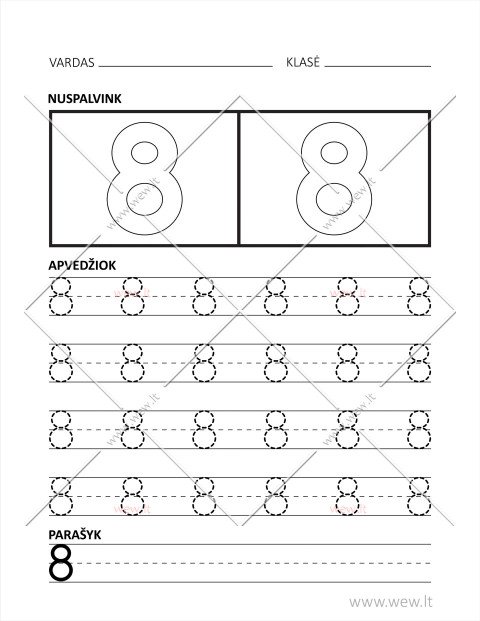 Skaičiaus 8 rašymo užduotis