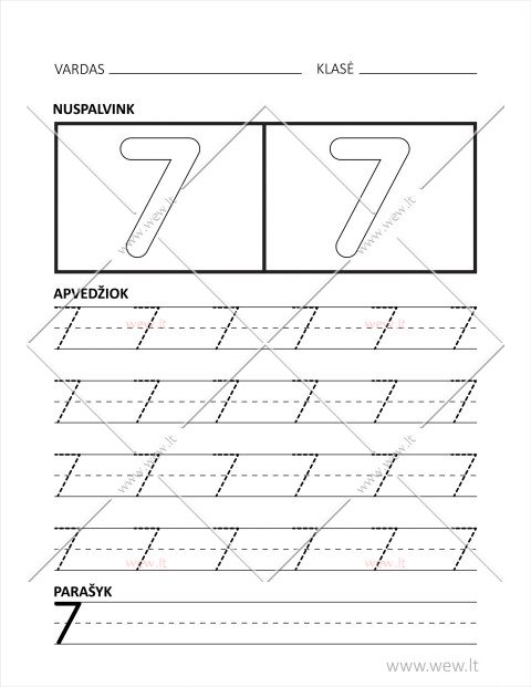 Skaičiaus 7 rašymo užduotis