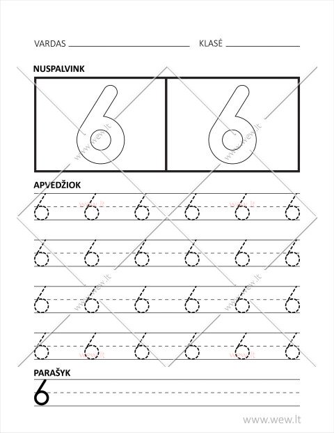 Skaičiaus 6 rašymo užduotis