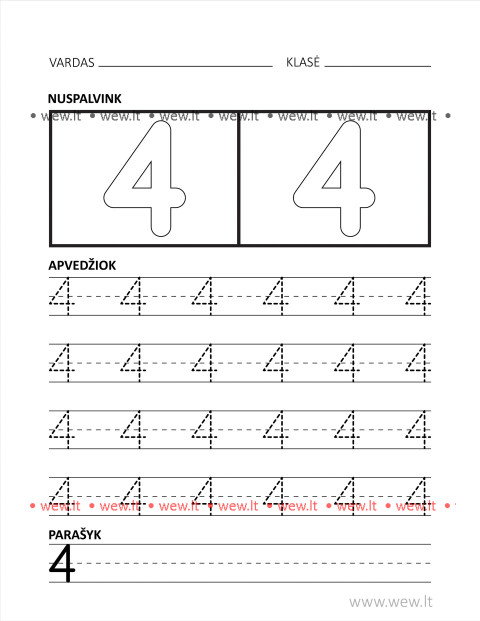 Skaičiaus 4 rašymo užduotis