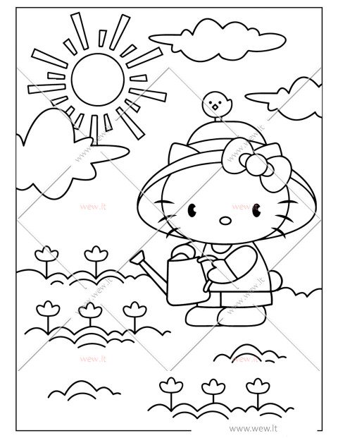 Gėlių priežiūra su Hello Kitty