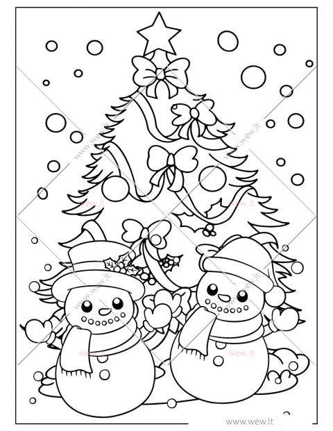 Kalėdinė eglė ir sniego seniai