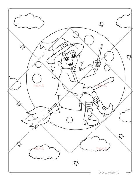 Skrendanti ragana ant šluotos