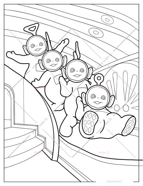 Teletabiai leidžiasi nuo kalnelio