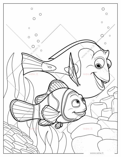 Dory ir Marlinas – Žuviukas Nemo spalvinti