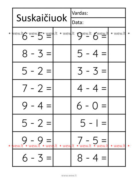 Matematikos užduotys - atimtis