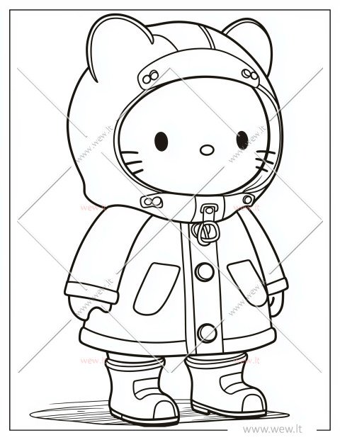 Hello Kitty apsirengusi lietpalčiu spalvinimui