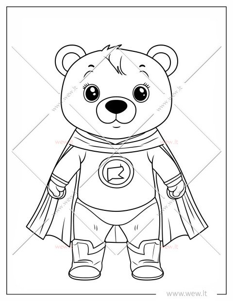 Meškiukas superherojus spalvinimui