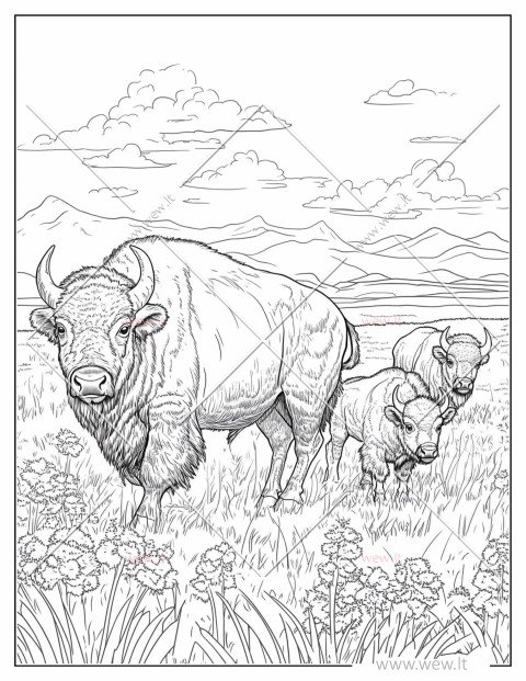Bizonai pievoje spalvinti