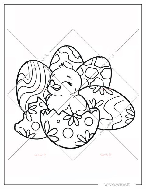 Velykiniai kiaušiniai ir viščiukas spalvinti