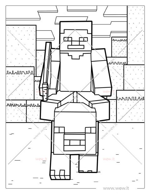 Minecraft Steve ir kiaulė spalvinti