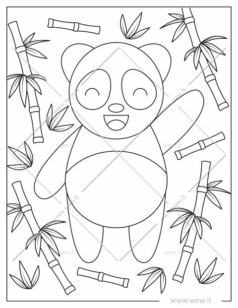 Panda tarp bambukų spalvinti