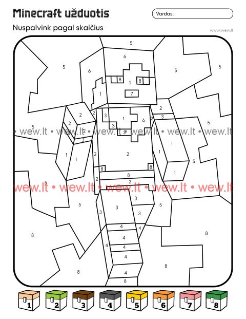 Minecraft užduotis: nuspalvink pagal skaičius
