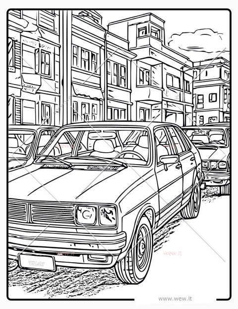 Automobiliai mieste spalvinti