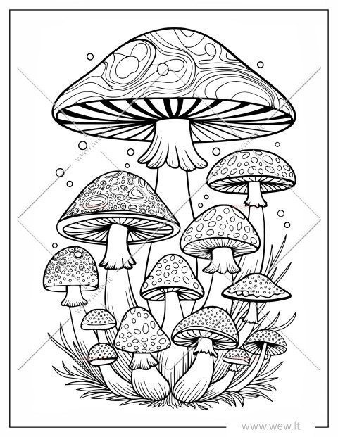 Grybų spalvinimo puslapis - Miško gėrybės
