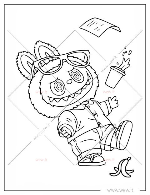 Spalvinimo puslapis „Nerangus Labubu krenta“