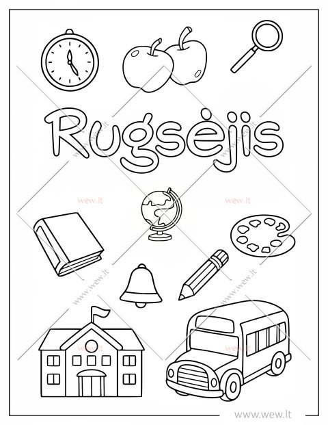 Rugsėjo mėnesio grįžimo į mokyklą spalvinimo puslapis