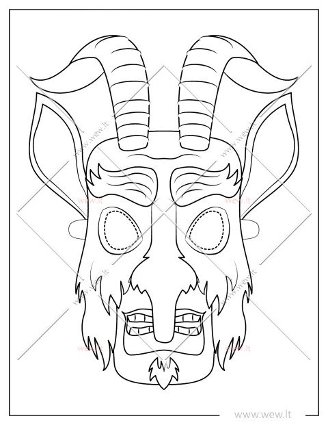 Velnio kaukė Užgavėnėms – šablonas spalvinimui