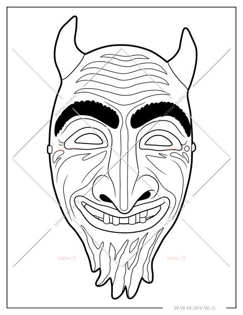 Tradicinė barzdoto velnio kaukė – Užgavėnių šablonas