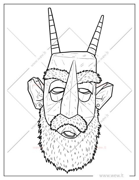 Tradicinė Ožio kaukė Užgavėnėms – šablonas vaikams