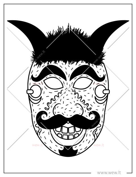 Ūsuoto velnio kaukė Užgavėnėms – šablonas atsispausdinti