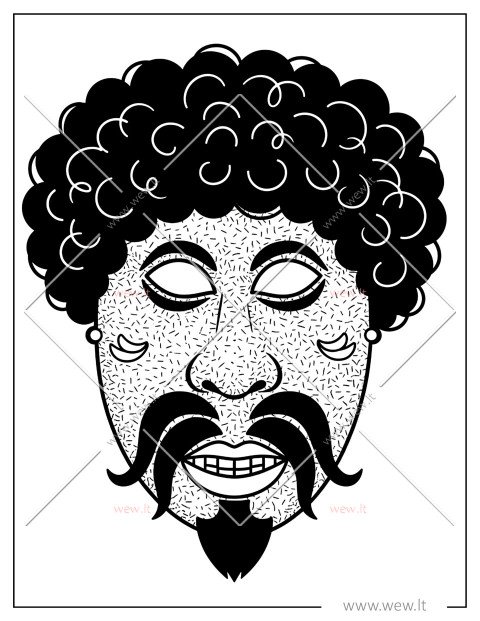 Gauruoto velnio kaukė su ūsais – Užgavėnių šablonas