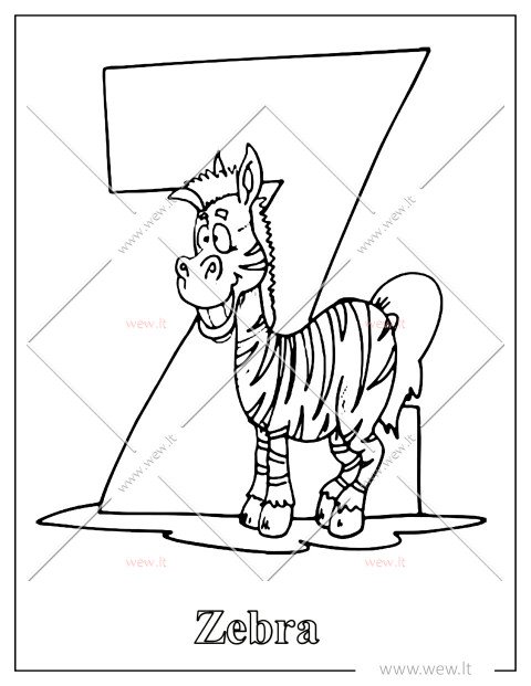 Raidė Z – Zebra | Abėcėlės spalvinimo lapas vaikams