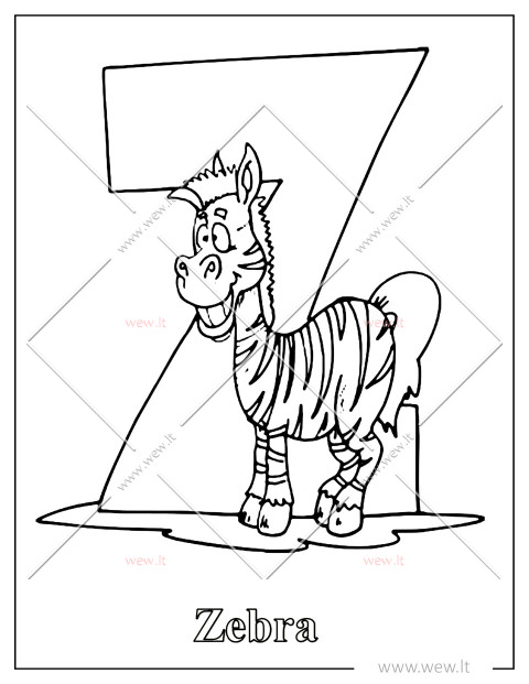 Raidė Z – Zebra | Abėcėlės spalvinimo lapas vaikams